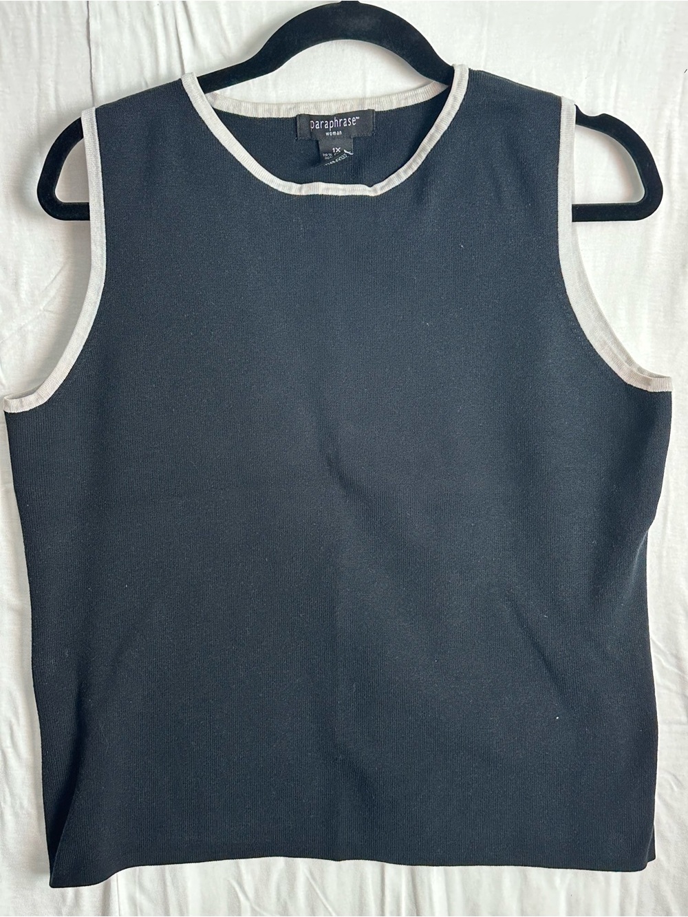 Paraphrase Black Knit Tank Top Cream Trim Crew Neck Plus Size 1X Business Casual